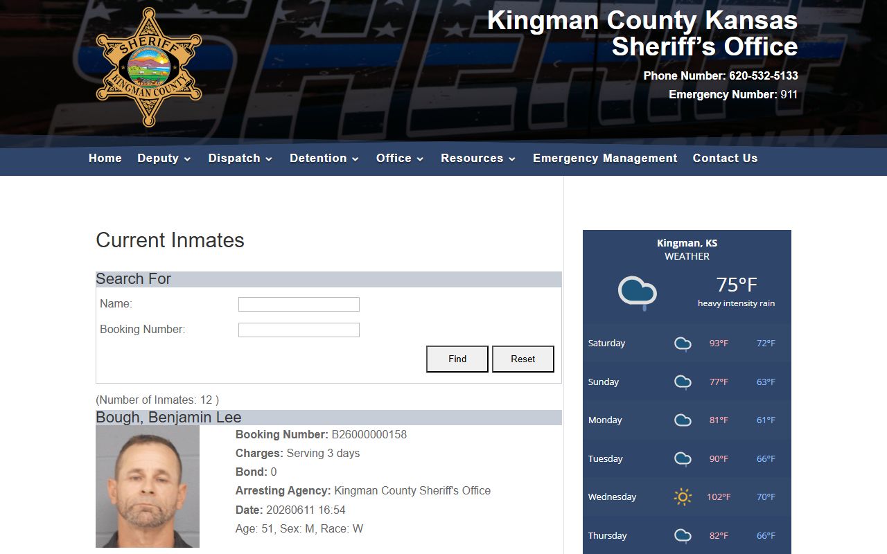 Kingman County inmate population current inmates roster search fields